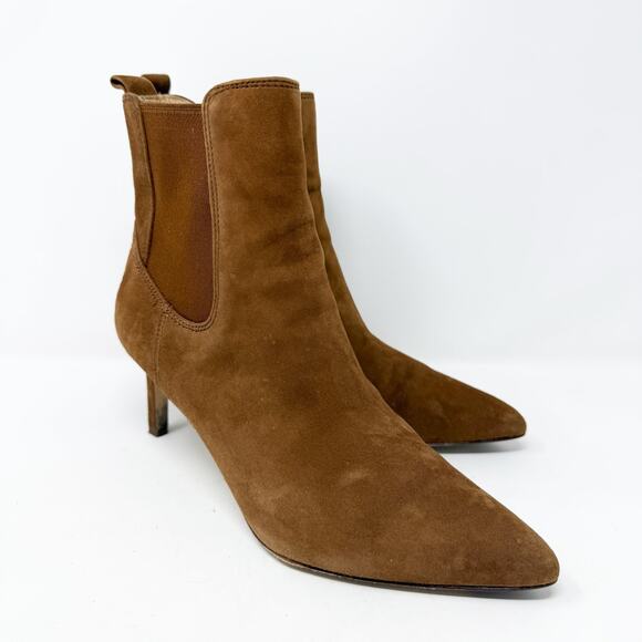 Veronica Beard Shoes - Veronica Beard Tan Suede Pointy Toe Stiletto Booties Women's Size 7 EUC Pull On